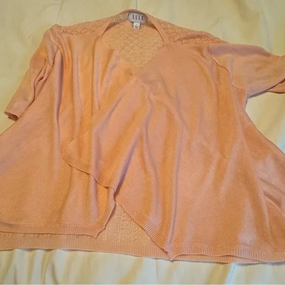 ELLE Peach Open-Front Draped Knit Cardigan size L - Picture 5 of 5